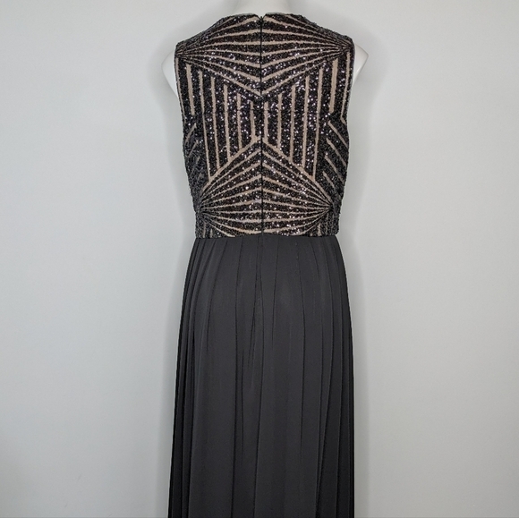 Xscape black tan sequin & chiffon maxi dress gown 14 - Picture 8 of 11